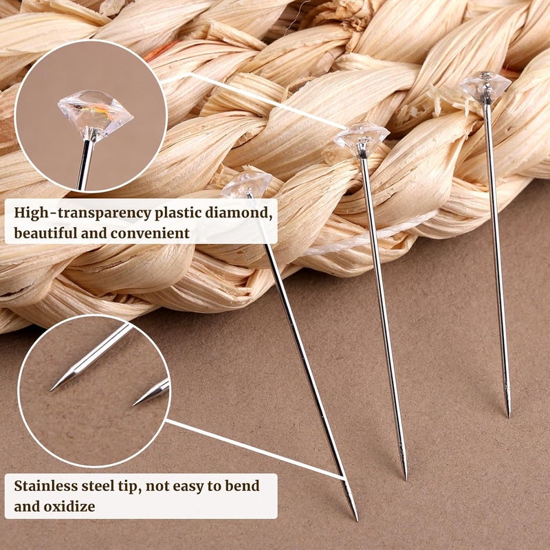 SOCNITC 600 Pcs Bouquet Pins, Straight Diamond Pin, 1.5inch Corsages Pins, Sewing Corsages Flower Pin, Floral Diamond Needle, Crystal Diamond Head for Wedding Jewelry Decoration (8mm*38mm - Image 4